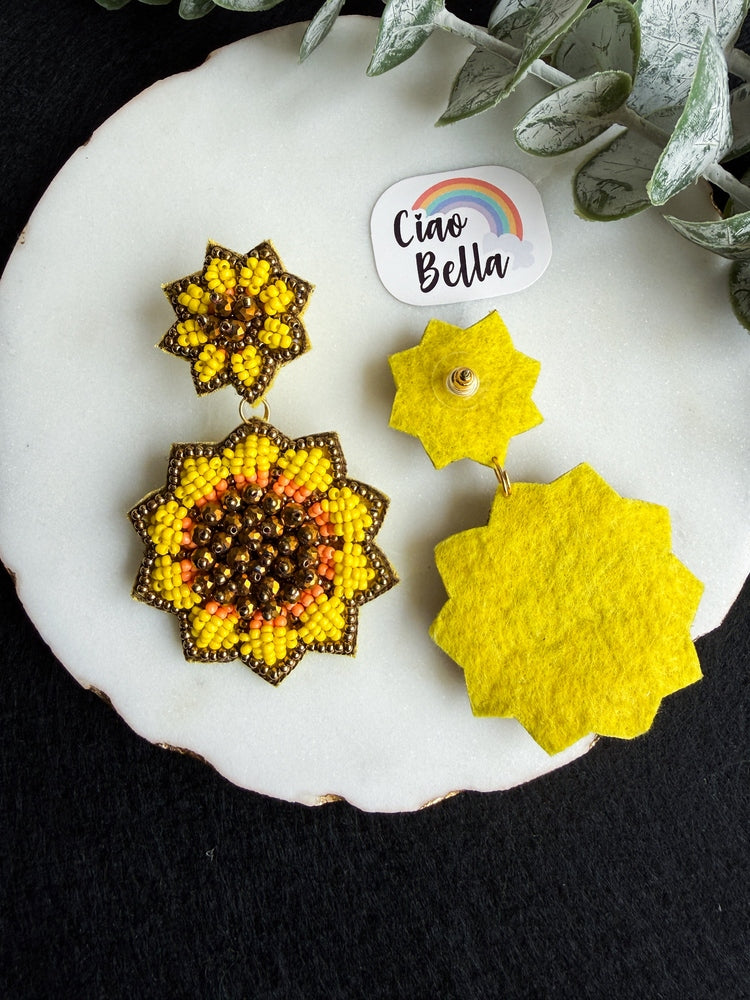 Surajmukhi (Sunflower) Yellow Handmade Beaded Earrings