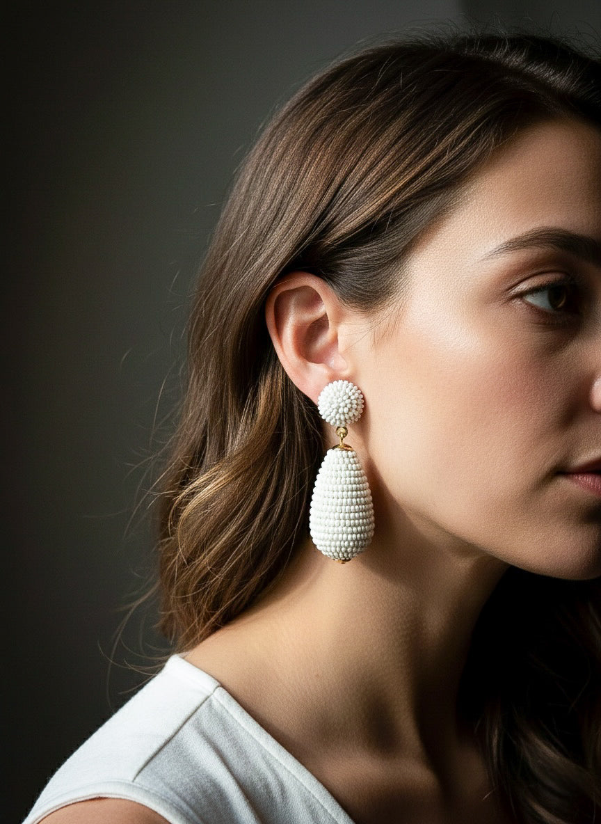 Snow White Drop Handmade Beaded Earrings