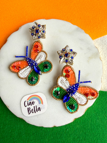 Freedom Wings Butterfly Handmade Tricolour Beaded Earrings