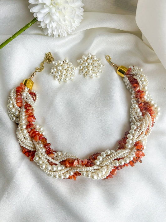 Lehar Pearl Handmade Necklace + Earrings Set