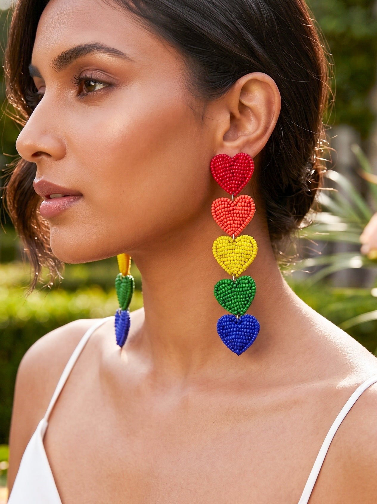 Rainbow Love Drops Handmade Beaded Heart Earrings