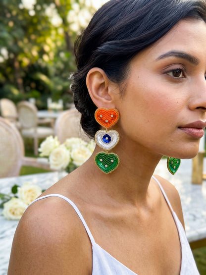 Heart of India Handmade Tricolour Beaded Earrings