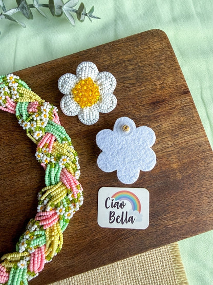 Luxe Flora Green Pink Yellow Handmade Beaded Necklace + Earrings Set