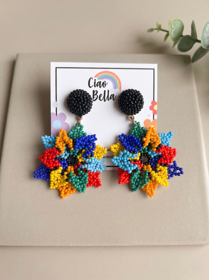 Blossoming Rainbow Flower Handmade Beaded Earrings