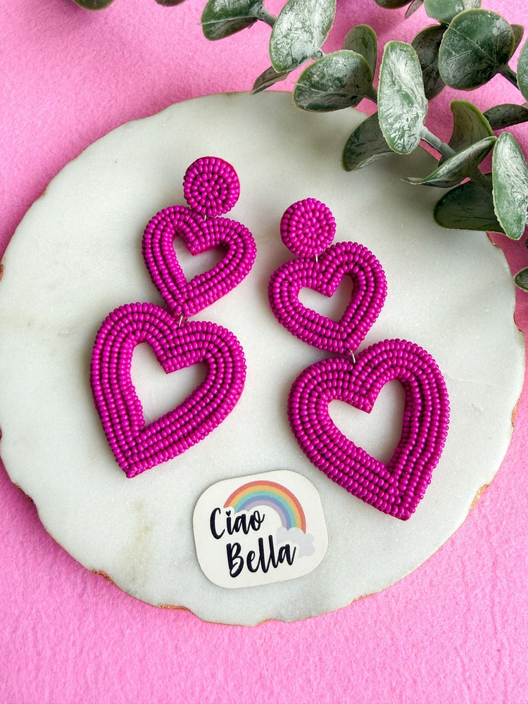 Steal My Love Handmade Beaded Pink Heart Shaped Earrings