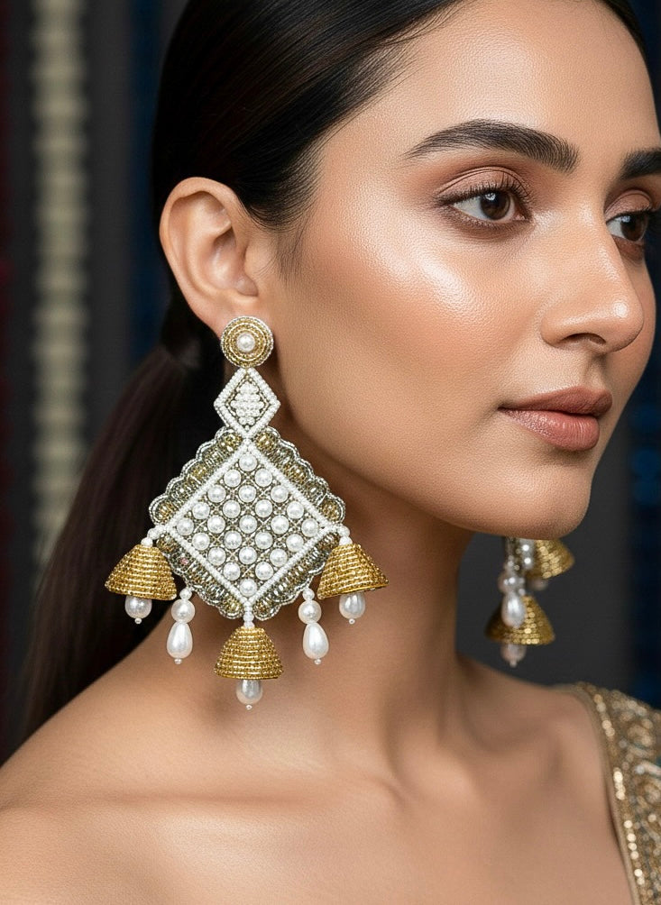 Riwaayat Pearl Drops Handmade Beaded Statement Earrings