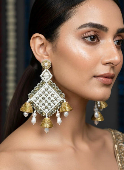 Riwaayat Pearl Drops Handmade Beaded Statement Earrings