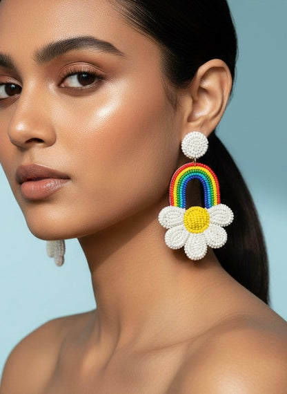 Rainbow Sunshine Handmade Beaded Earrings