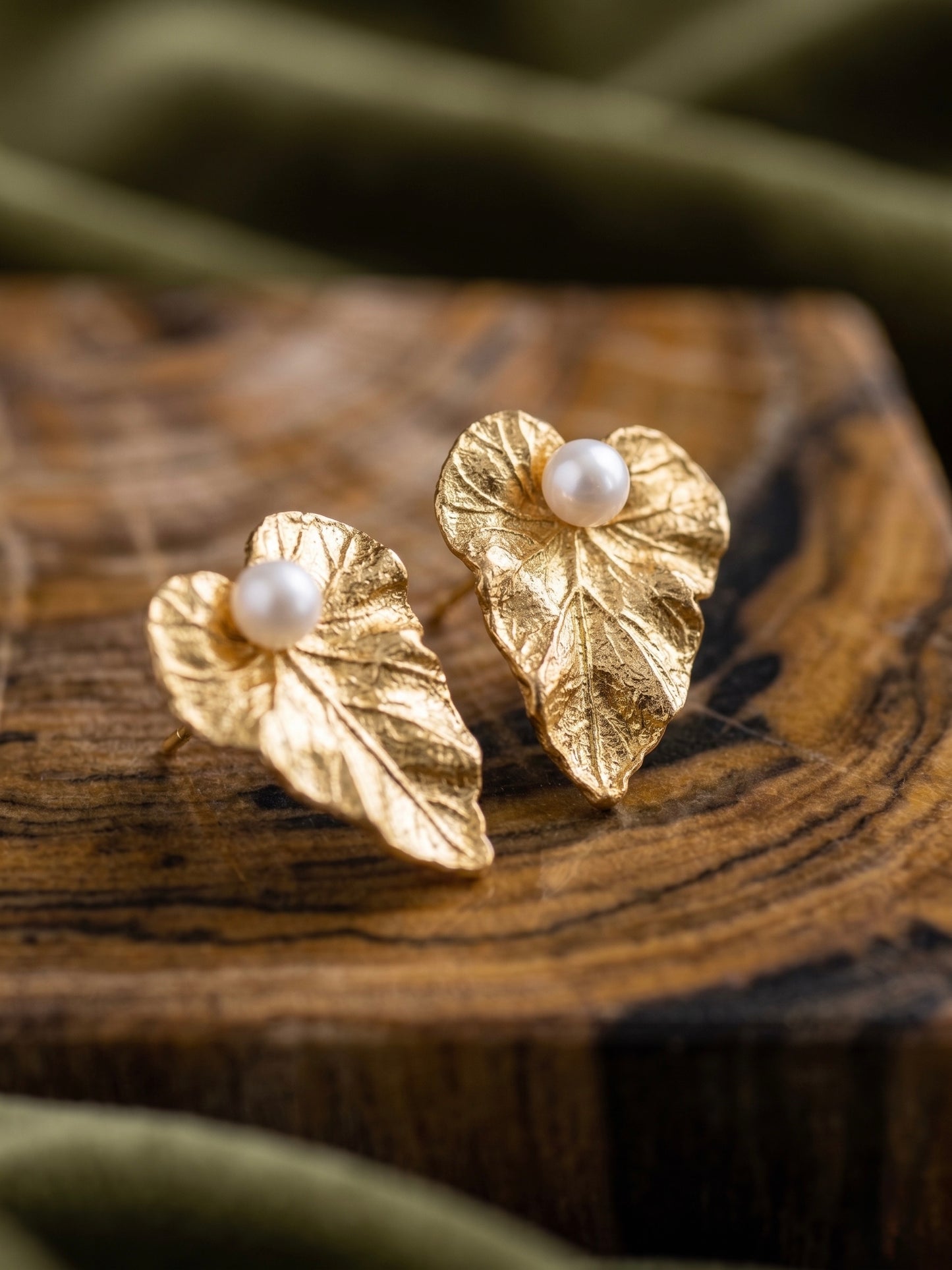 Golden Fern Pearl Handmade Brass Earrings