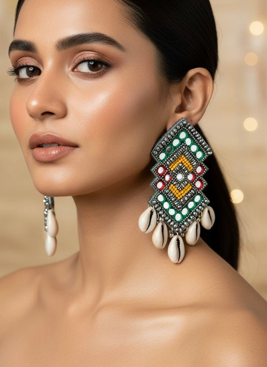 RangRaas Mirror Handmade Beaded Earrings