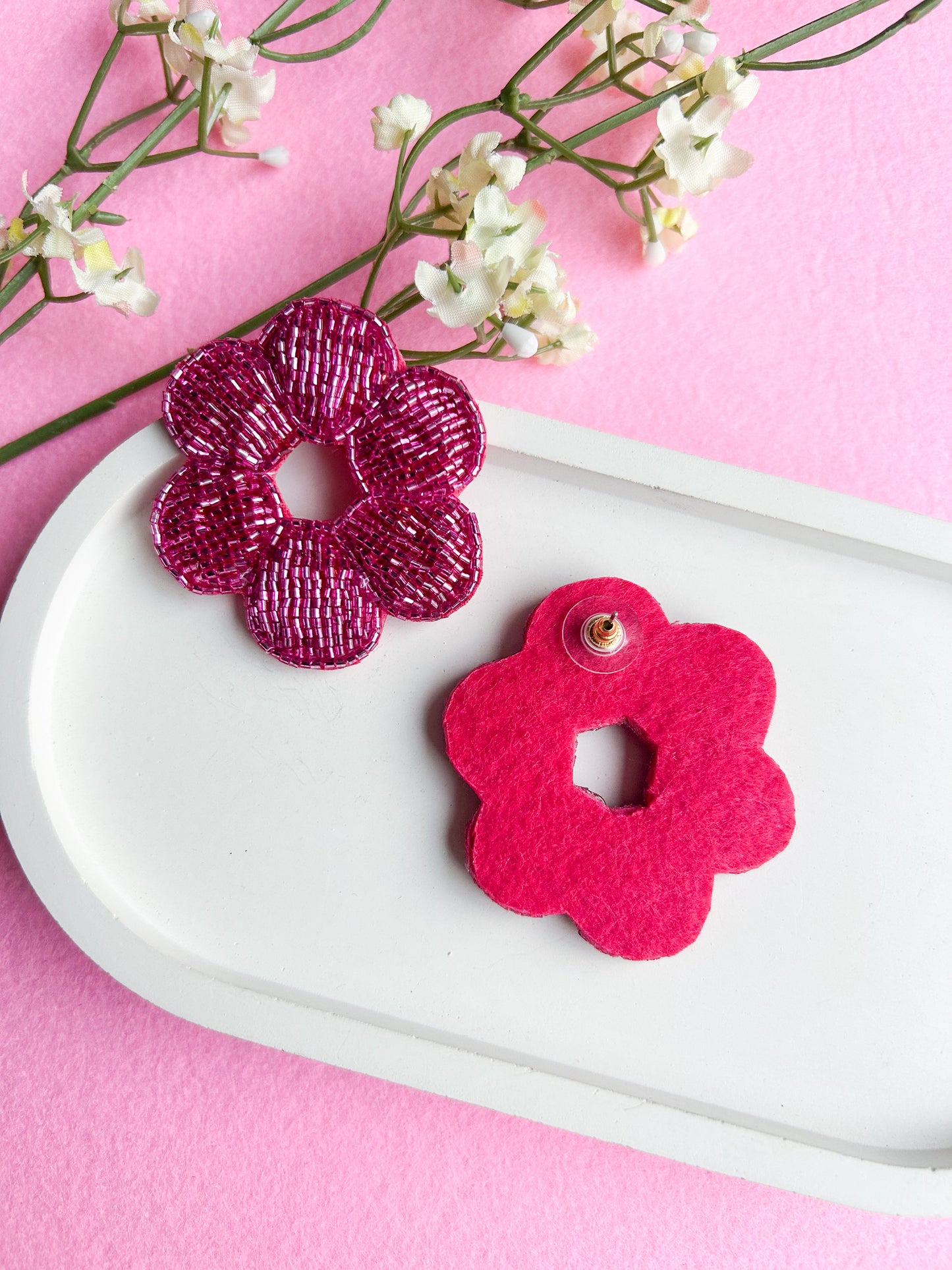 Pink Velvet Handmade Beaded Earrings