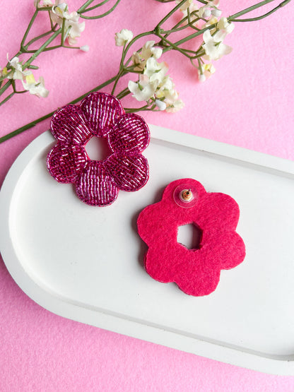 Pink Velvet Handmade Beaded Earrings