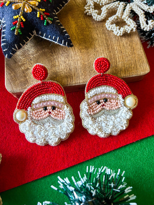 Santa Claus In Town Handmade Beaded Christmas Earrings