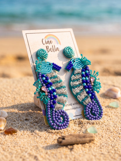 Blue Lagoon Seahorse Handmade Beaded Earrings