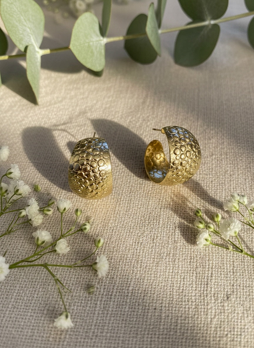 Textured Hoop Handmade Brass Earrings