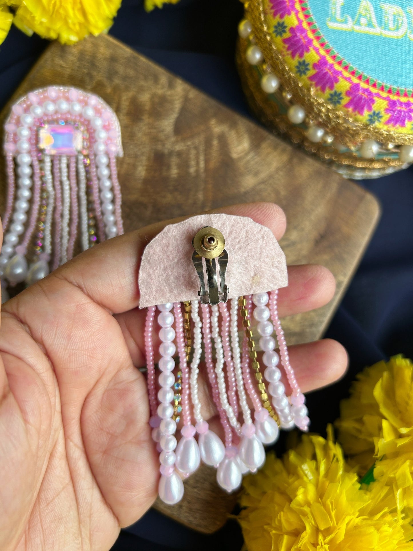 Chandni Drops Pink Handmade Beaded Tassel Earrings