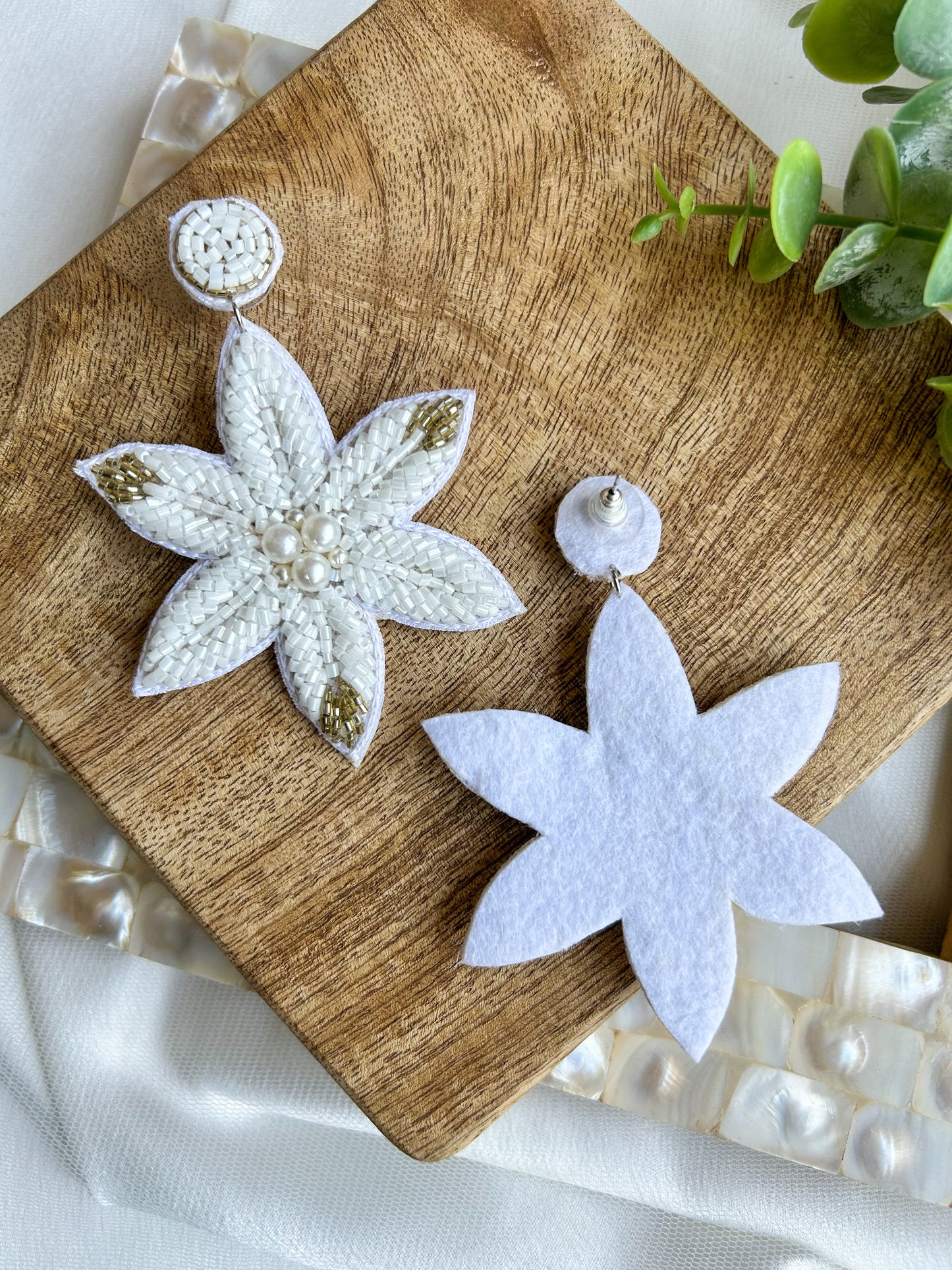 Snow Petals Handmade Beaded Flower Earrings