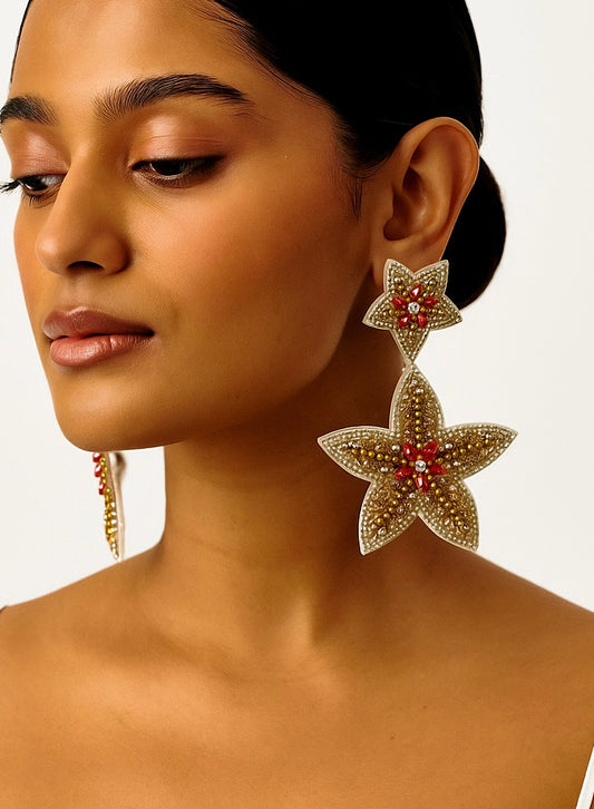 Gold Starfish Jewels Handmade Beaded Earrings