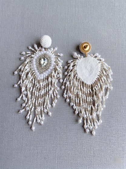 Noorani Peacock Handmade Beaded Bird Feather Tassel Earrings