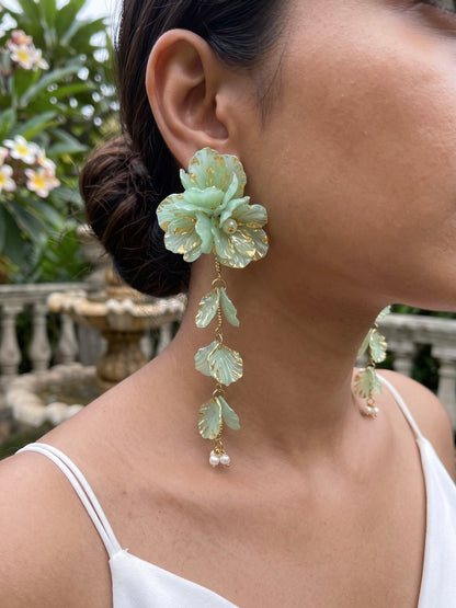 Aurelia Flower Mint Green Statement Handmade Beaded Earrings