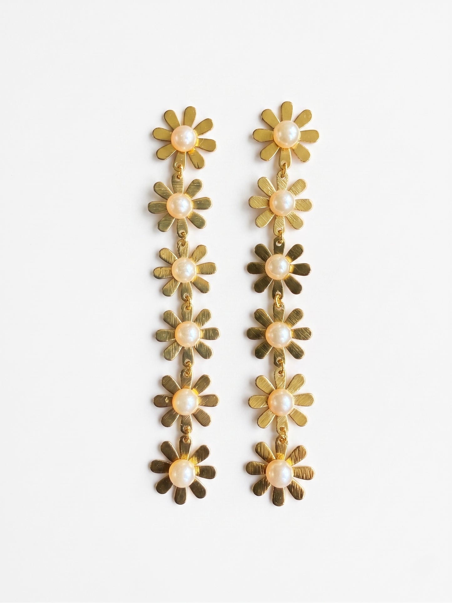Pearl Petals Handmade Brass Earrings
