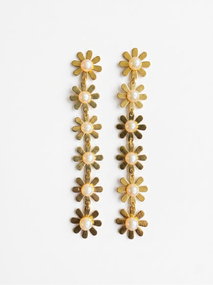 Pearl Petals Handmade Brass Earrings