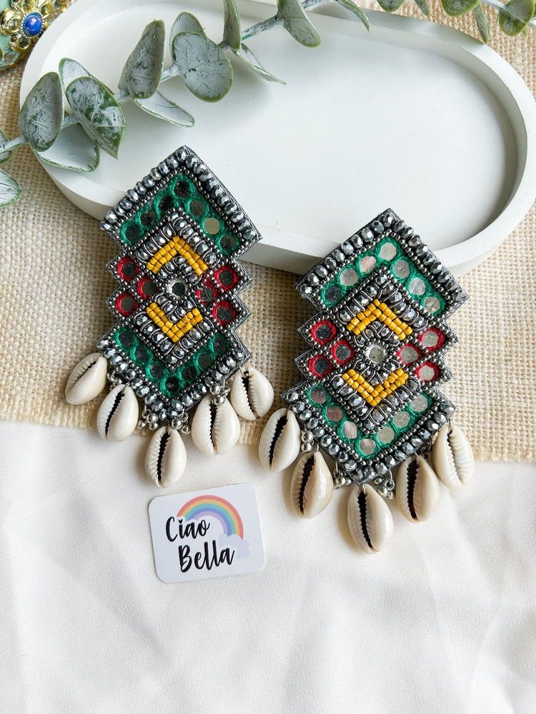 RangRaas Mirror Handmade Beaded Earrings