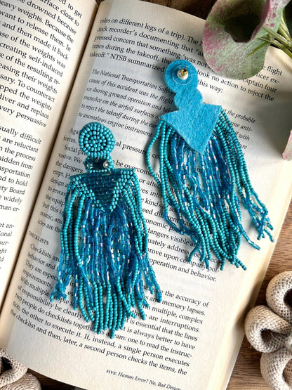 Tropical Teal Handmade Beaded Tassel Earrings