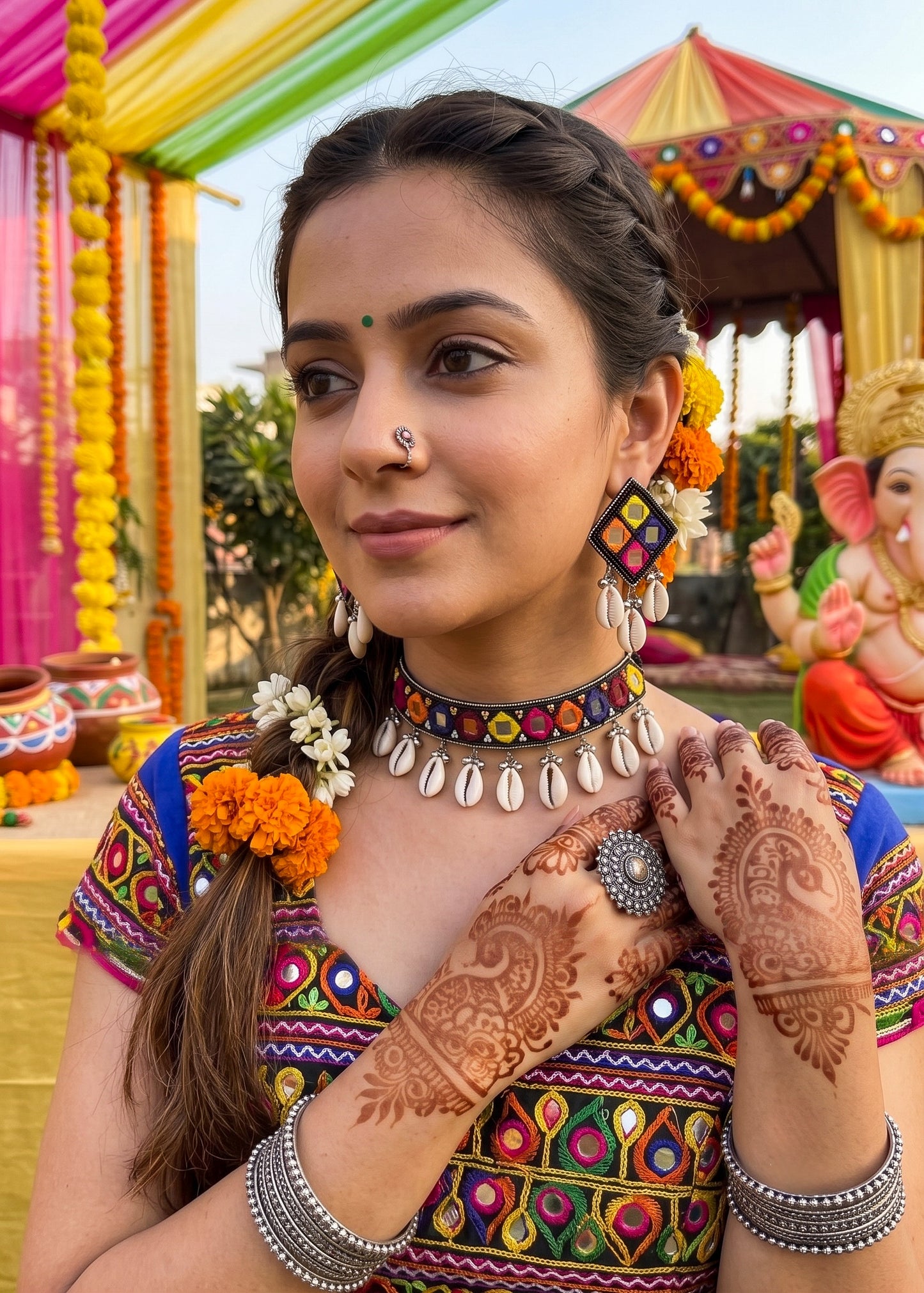 Navrang Handmade Beaded Necklace & Earrings Set
