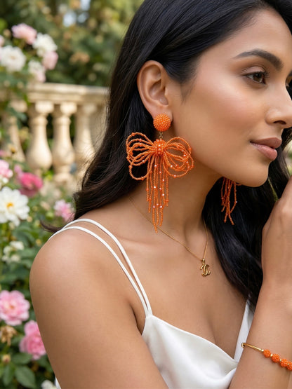Pookie Bow (Orange) Handmade Beaded Earrings