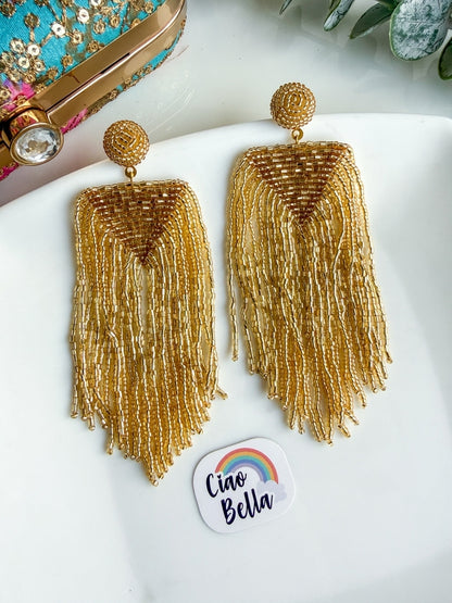 Luxe Gold Handmade Beaded Tassel Earrings