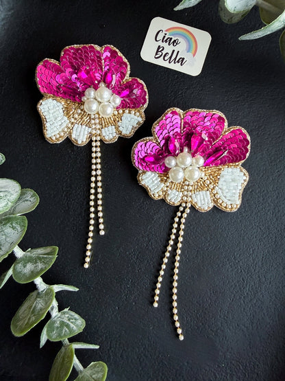 Floral Fiesta Pink Handmade Beaded Flower Earrings
