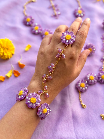 Sparkling Lilac Purple Daisy Handmade Beaded Hathphool (Single Hand)