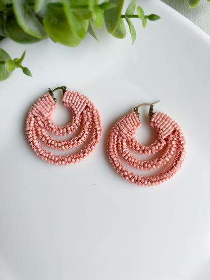 Blush Pink Hoop Handmade Beaded Earrings