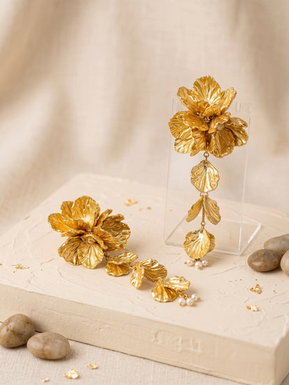 Aurelia Flower Gold Statement Handmade Beaded Earrings