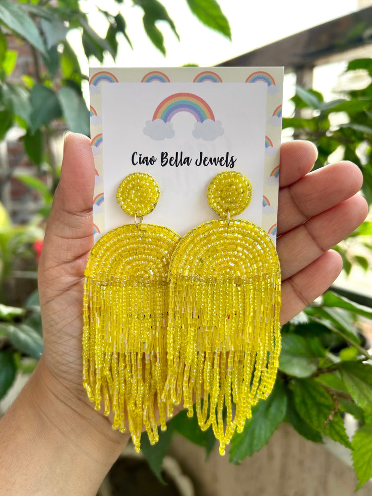 Sunny Cascade Handmade Beaded Tassel Earrings