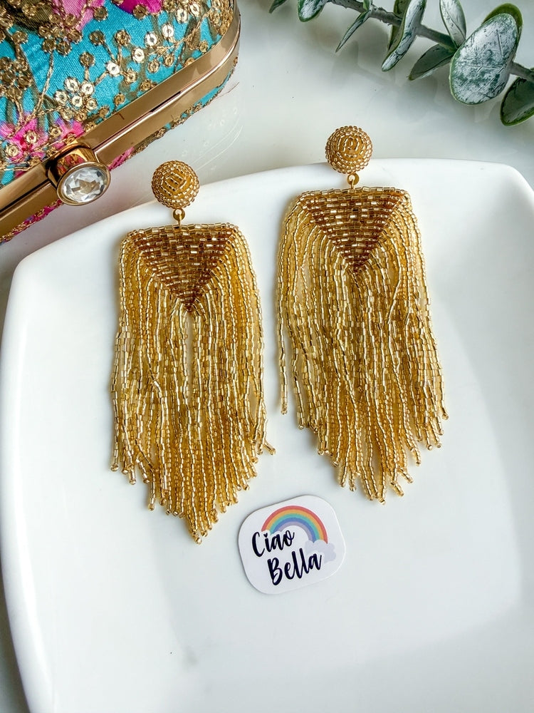 Luxe Gold Handmade Beaded Tassel Earrings