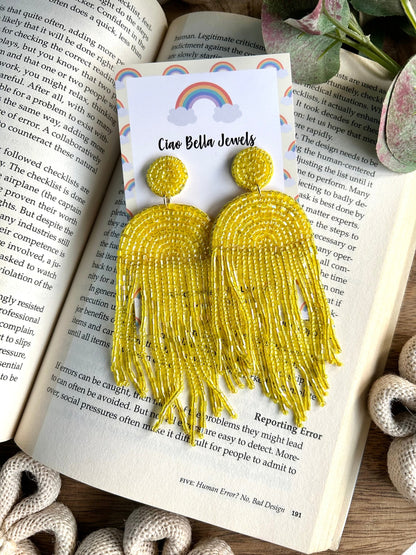 Sunny Cascade Handmade Beaded Tassel Earrings