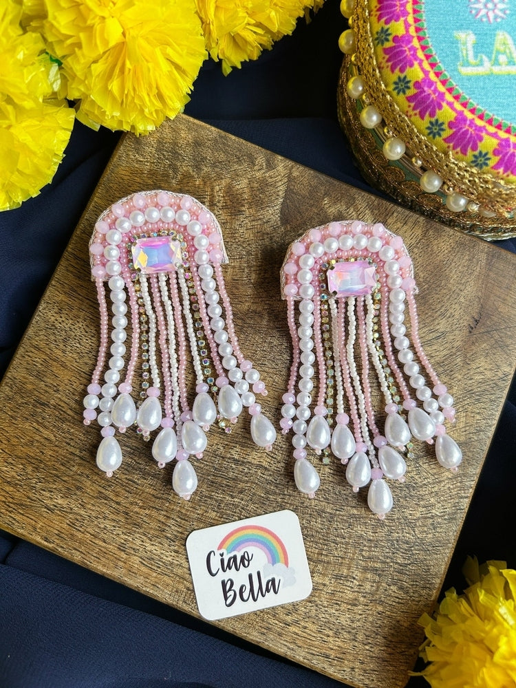 Chandni Drops Pink Handmade Beaded Tassel Earrings