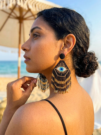 Nazarbattu Evil Eye Handmade Beaded Tassel Earrings