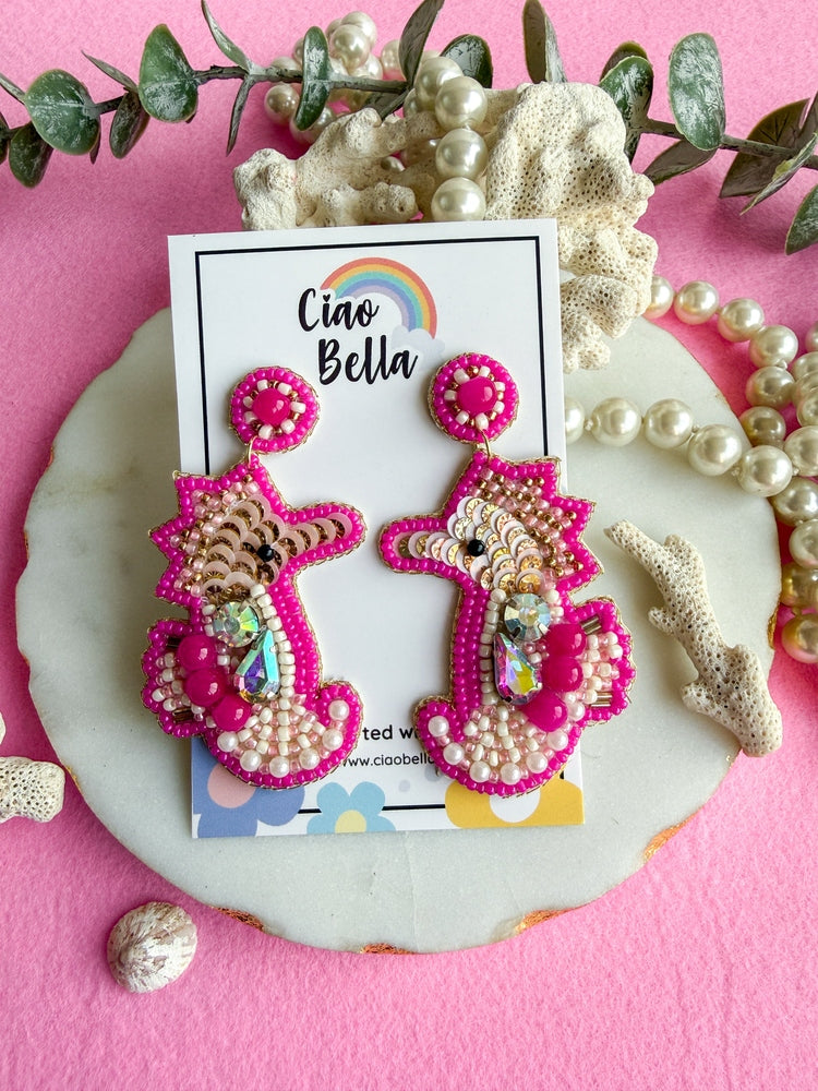 Candy Pink Seahorse Handmade Beaded Earrings