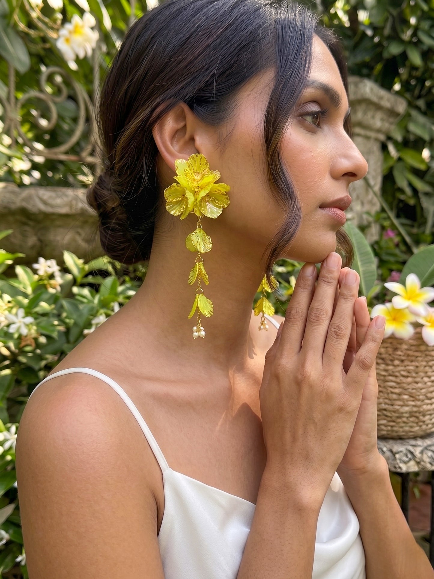 Aurelia Flower Lime Yellow Statement Handmade Beaded Earrings