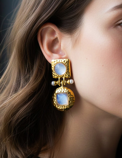 Retro Alloy Resin White 18k Gold Plated Drop Earrings