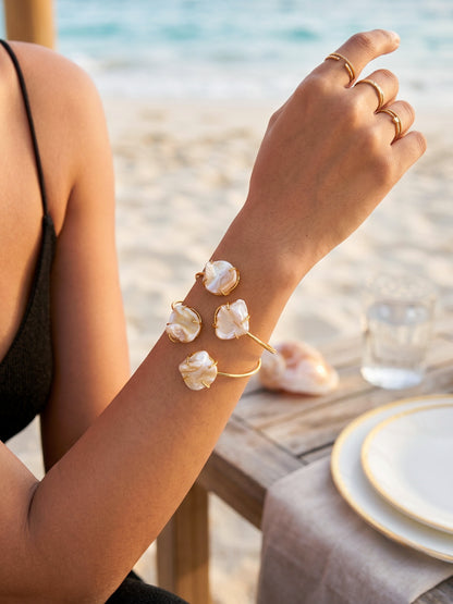 Aurora Mother of Pearl Handmade Brass Cuff Bracelet