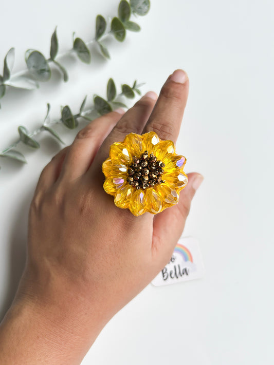 Sparkling Sunflower Handmade Beaded Ring