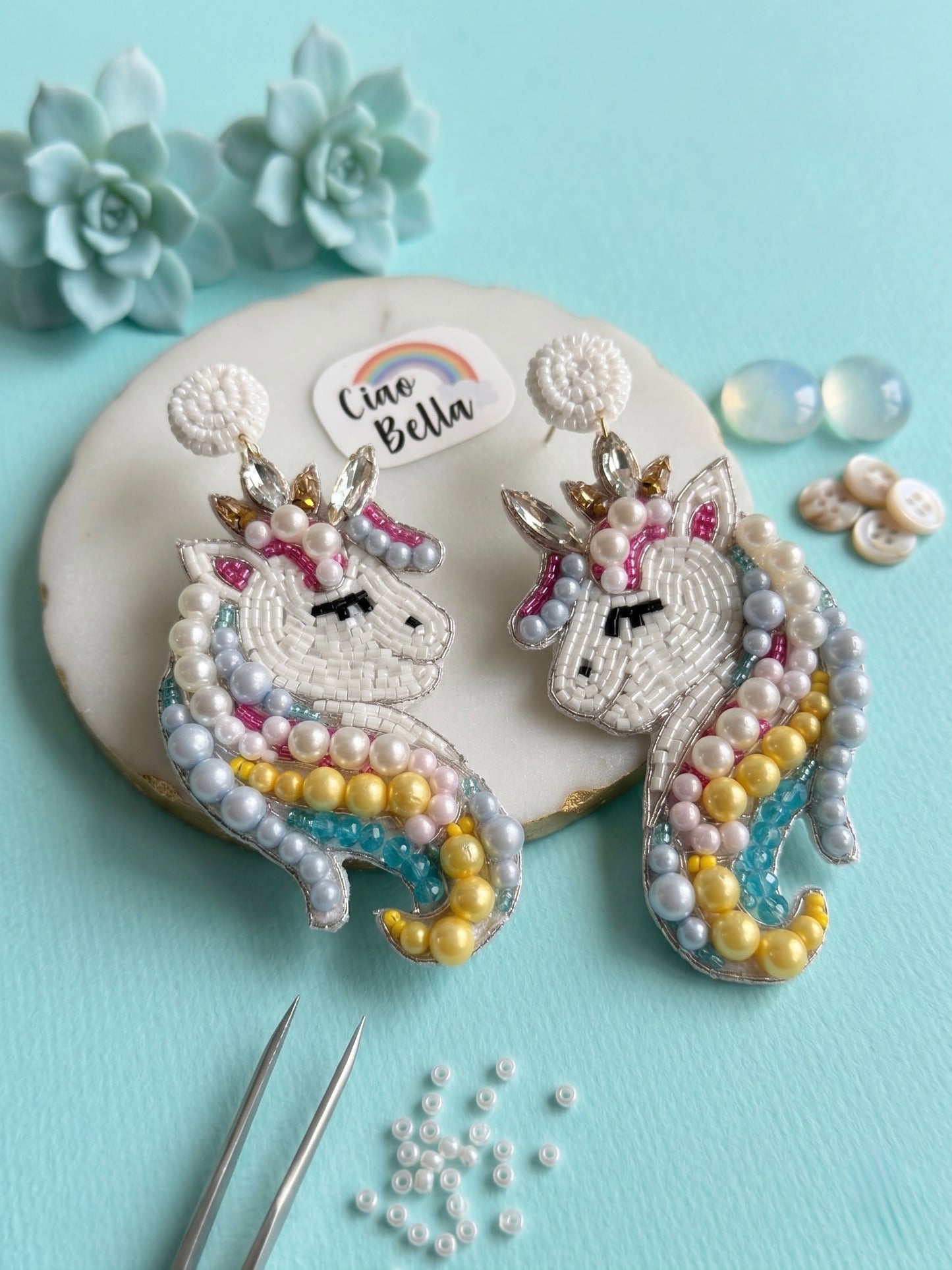 Magical Rainbow Unicorn Handmade Beaded Earrings