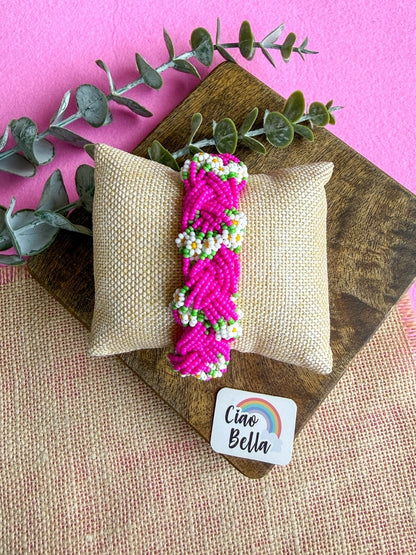 Luxe Flora Rose Pink Handmade Beaded Bracelet