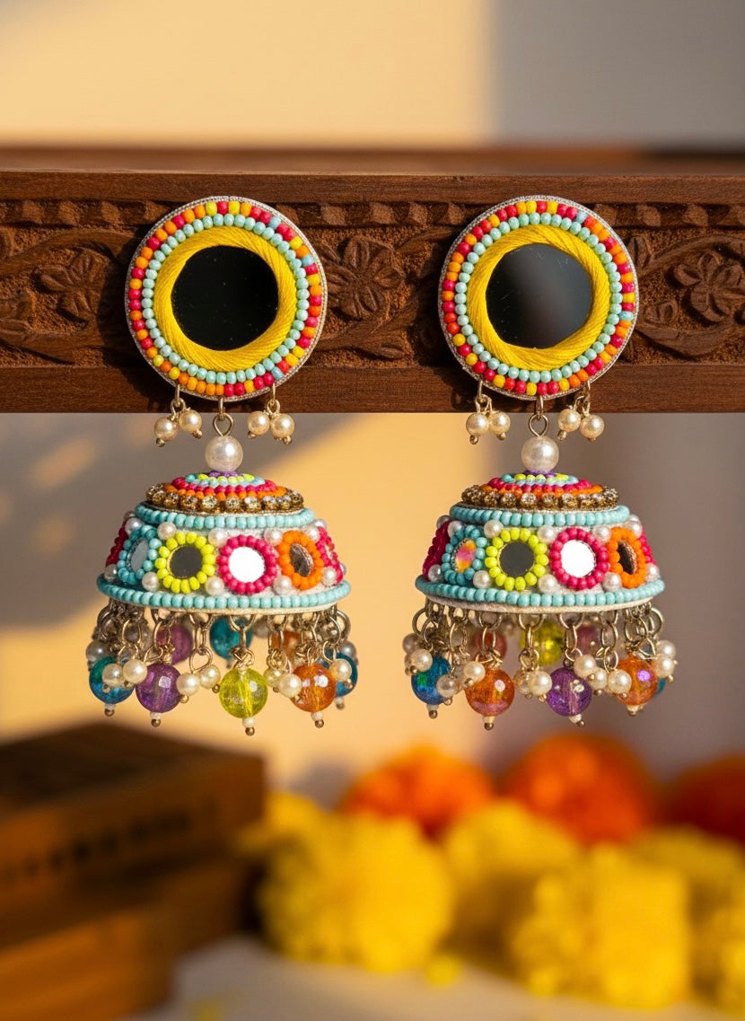 Mastani Mirror Handmade Beaded Jhumka Earrings
