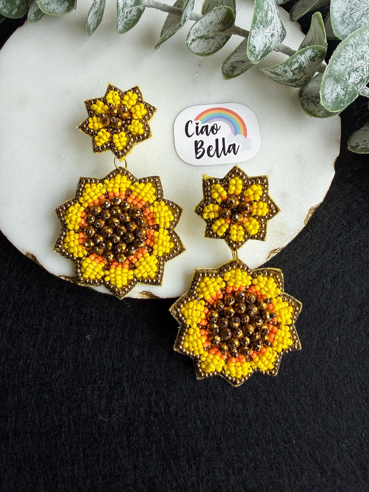 Surajmukhi (Sunflower) Yellow Handmade Beaded Earrings