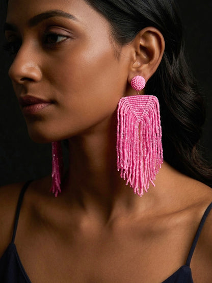 Luxe Blush Pink Handmade Beaded Tassel Earrings